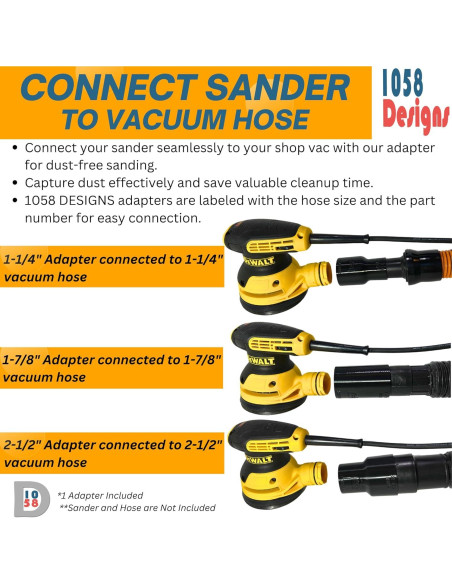 Adaptador de Vacío 1.25" 1058 Designs para Lijadoras DeWalt y Craftsman