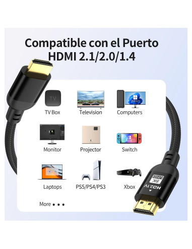 Cable HDMI 2.1 Diyanisly 1m 8K 60Hz Alta Velocidad