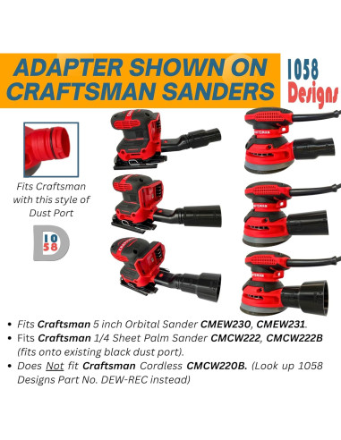 Adaptador de Vacío 1.25" 1058 Designs para Lijadoras DeWalt y Craftsman