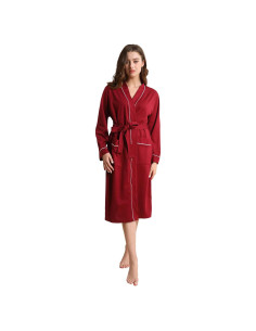 Bata de Kimono para Mujeres YSH2402 Suave Burdeos con Bolsillos