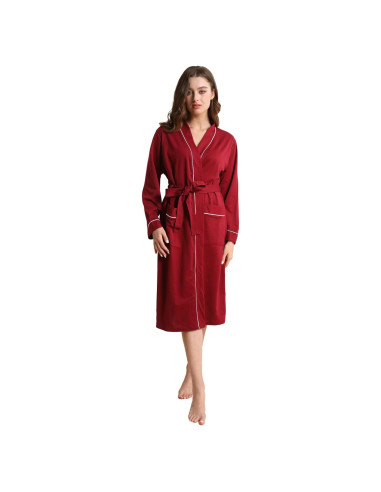 Bata de Kimono para Mujeres YSH2402 Suave Burdeos con Bolsillos
