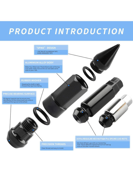 20 Piezas Tuercas Antirrobo M12x1.5 EZPROIT Color Negro