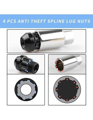 20 Piezas Tuercas Antirrobo M12x1.5 EZPROIT Color Negro