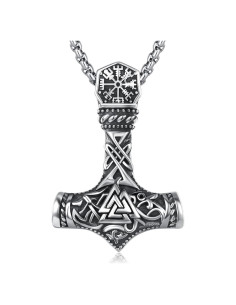 Collar Martillo de Thor Vikingo 925 Plata Esterlina con Cadena 55.88 cm