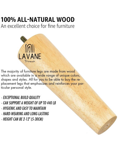 Patas de Madera Sólida La Vane 30cm Cónicas Juego de 4