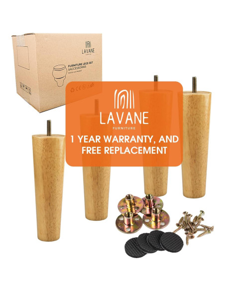 Patas de Madera Sólida La Vane 30cm Cónicas Juego de 4