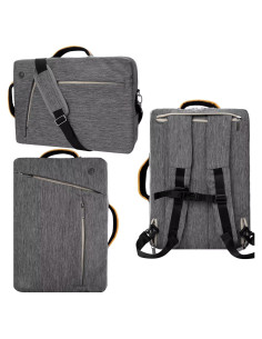 Bolsa para Laptop 14" ECCRIS Gris 3-en-1 Maletín Bandolera Mochila