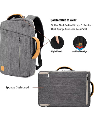 Bolsa para Laptop 14" ECCRIS Gris 3-en-1 Maletín Bandolera Mochila