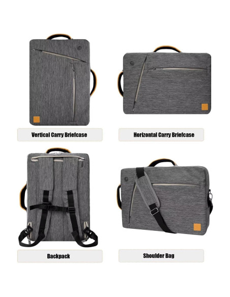 Bolsa para Laptop 14" ECCRIS Gris 3-en-1 Maletín Bandolera Mochila