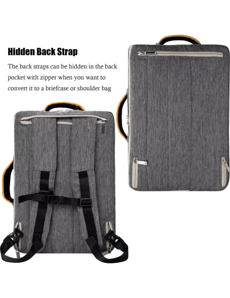 Bolsa para Laptop 14" ECCRIS Gris 3-en-1 Maletín Bandolera Mochila