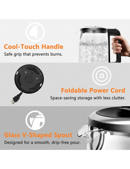 Hervidor eléctrico de vidrio QSLKING 1.8L 1500W con apagado automático