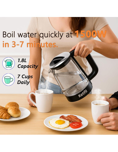 Hervidor eléctrico de vidrio QSLKING 1.8L 1500W con apagado automático