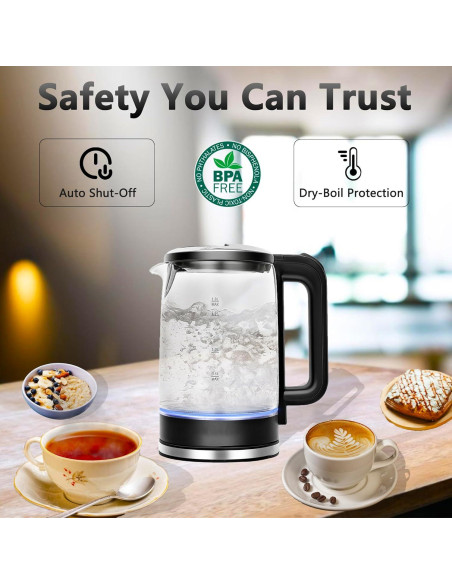 Hervidor eléctrico de vidrio QSLKING 1.8L 1500W con apagado automático