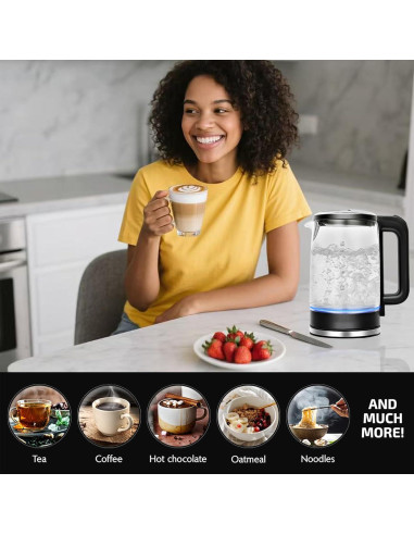 Hervidor eléctrico de vidrio QSLKING 1.8L 1500W con apagado automático