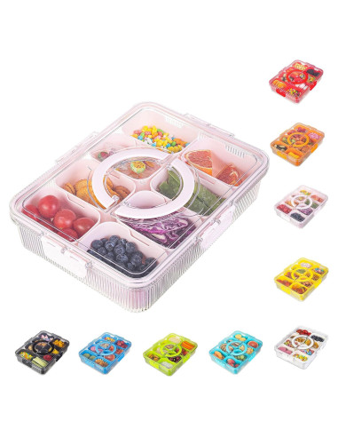 Contenedor Snackle Rosa FEIOOD - 8 Compartimentos Portátil