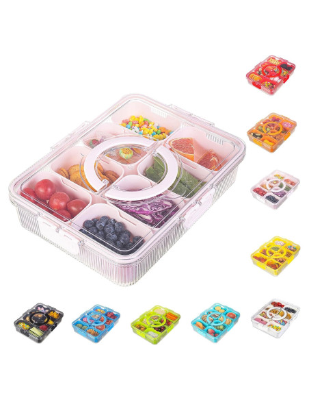 Contenedor Snackle Rosa FEIOOD - 8 Compartimentos Portátil