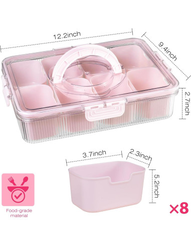 Contenedor Snackle Rosa FEIOOD - 8 Compartimentos Portátil