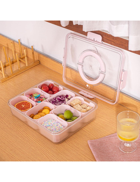Contenedor Snackle Rosa FEIOOD - 8 Compartimentos Portátil