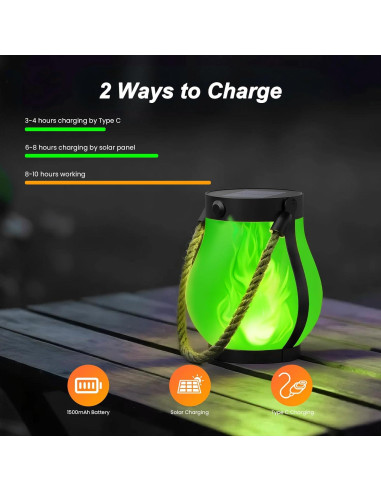 Linterna Solar Hompavo Gen2 Impermeable 2 Modos 2 Pzs Verde