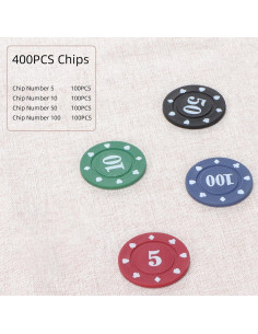 Juego de Póker 400 Fichas ZHIYUAN2020 + 2 Barajas de Cartas 2