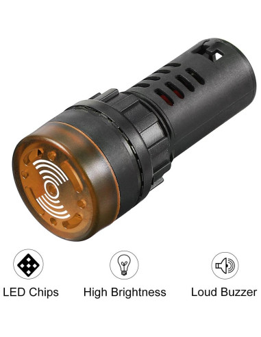 Luz Indicadora LED Amarilla con Buzzer uxcell 24V 22mm
