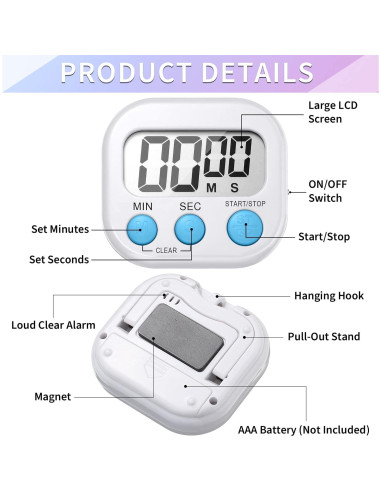 Temporizador Digital de Cocina Macarrie 48 Pcs LCD Magnético