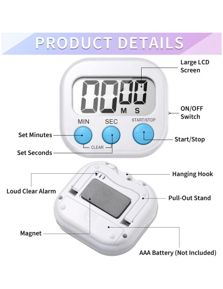 Temporizador Digital de Cocina Macarrie 48 Pcs LCD Magnético