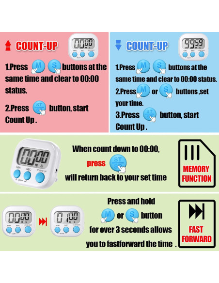 Temporizador Digital de Cocina Macarrie 48 Pcs LCD Magnético