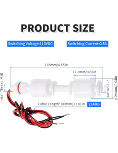 Sensor de nivel de agua FOCMKEAS 118mm Flotador PP Blanco 2