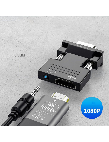Adaptador VGA a HDMI CATSELURRY 1080p para PC y Proyector