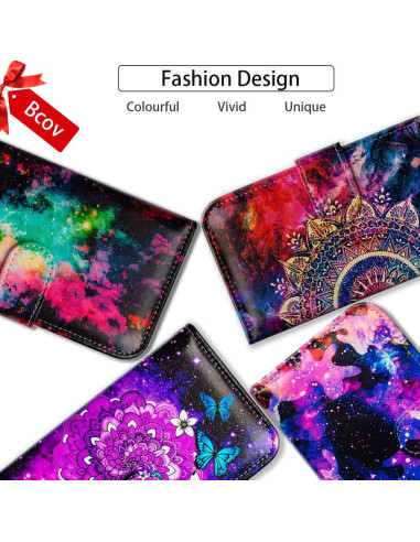 Funda de cuero Bcov para Revvl 7 5G con diseño mariposa