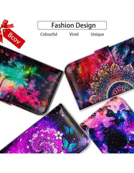 Funda de cuero Bcov para Revvl 7 5G con diseño mariposa