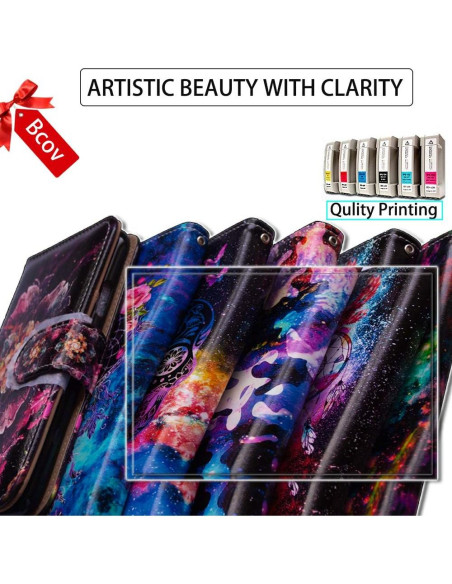 Funda de cuero Bcov para Revvl 7 5G con diseño mariposa