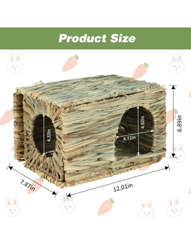 Casa de Hierba BWOGUE para Conejos y Animales Pequeños 30x20x23 cm