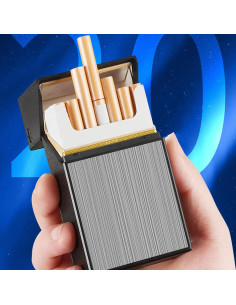 Estuche para Cigarrillos CKC con Encendedor Doble Arco USB Negro 2