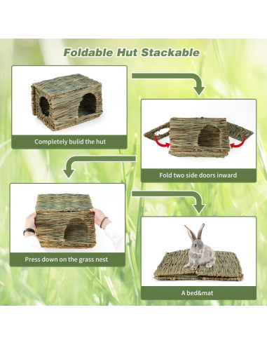 Casa de Hierba BWOGUE para Conejos y Animales Pequeños 30x20x23 cm