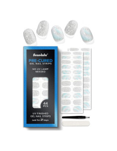 Tiras de Uñas de Gel Precuradas Beaolata - 44PCS Plata Aurora