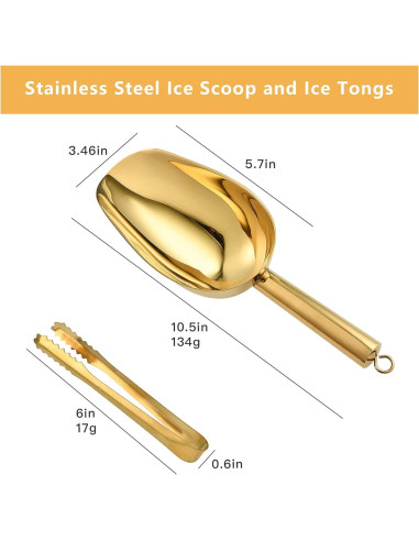 Juego de Cuchara y Pinzas para Hielo Akamino Dorado