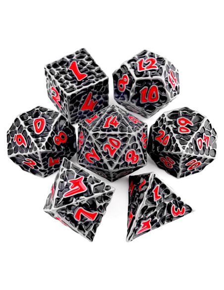 Juego de Dados D&D Haxtec de Metal 7 Piezas Hierro Antiguo Rojo