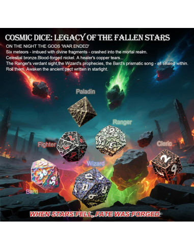 Juego de Dados D&D Haxtec de Metal 7 Piezas Hierro Antiguo Rojo