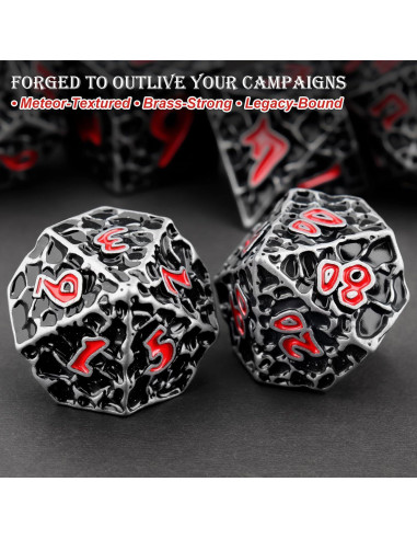 Juego de Dados D&D Haxtec de Metal 7 Piezas Hierro Antiguo Rojo