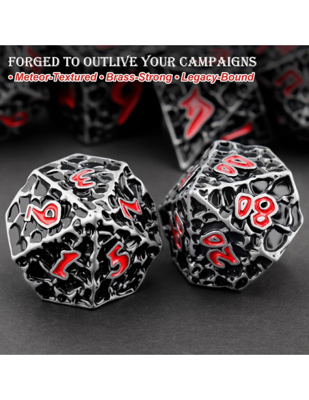 Juego de Dados D&D Haxtec de Metal 7 Piezas Hierro Antiguo Rojo