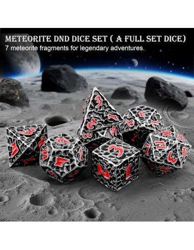 Juego de Dados D&D Haxtec de Metal 7 Piezas Hierro Antiguo Rojo