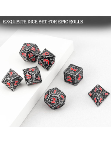 Juego de Dados D&D Haxtec de Metal 7 Piezas Hierro Antiguo Rojo