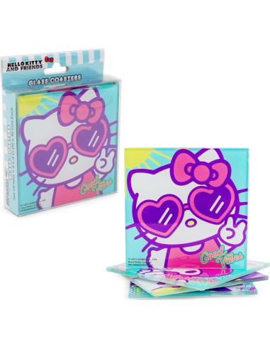 Set de 4 Posavasos de Vidrio Hello Kitty y Amigos - Silver Buffalo