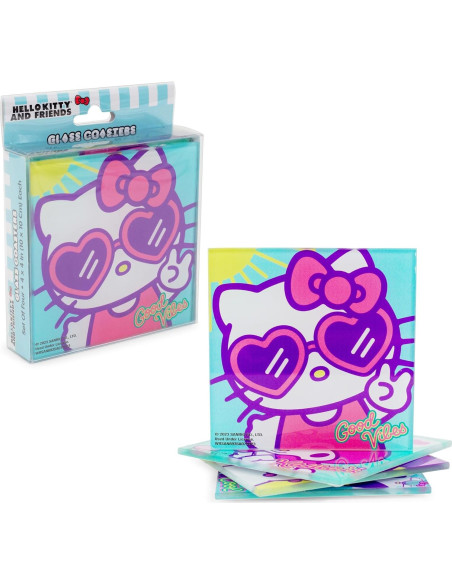 Set de 4 Posavasos de Vidrio Hello Kitty y Amigos - Silver Buffalo