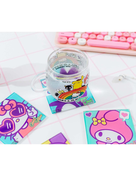 Set de 4 Posavasos de Vidrio Hello Kitty y Amigos - Silver Buffalo