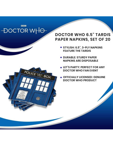 Servilletas de papel Doctor Who TARDIS - 20 unidades 16.5 cm