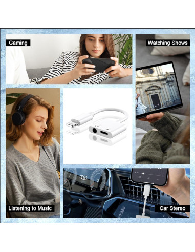 Adaptador 2 en 1 Lightning a 3.5 mm Kassdin para iPhone