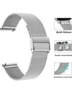 Banda de Reloj Inteligente SUGARJAR 22mm Acero Inoxidable Plata 2